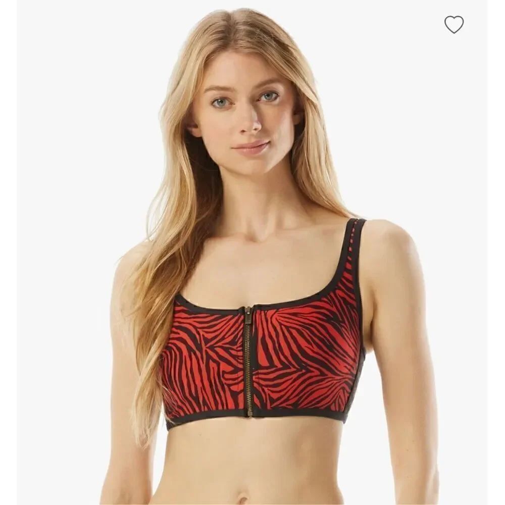 Michael Kors Women's Zebra Zip Front Bikini Top
